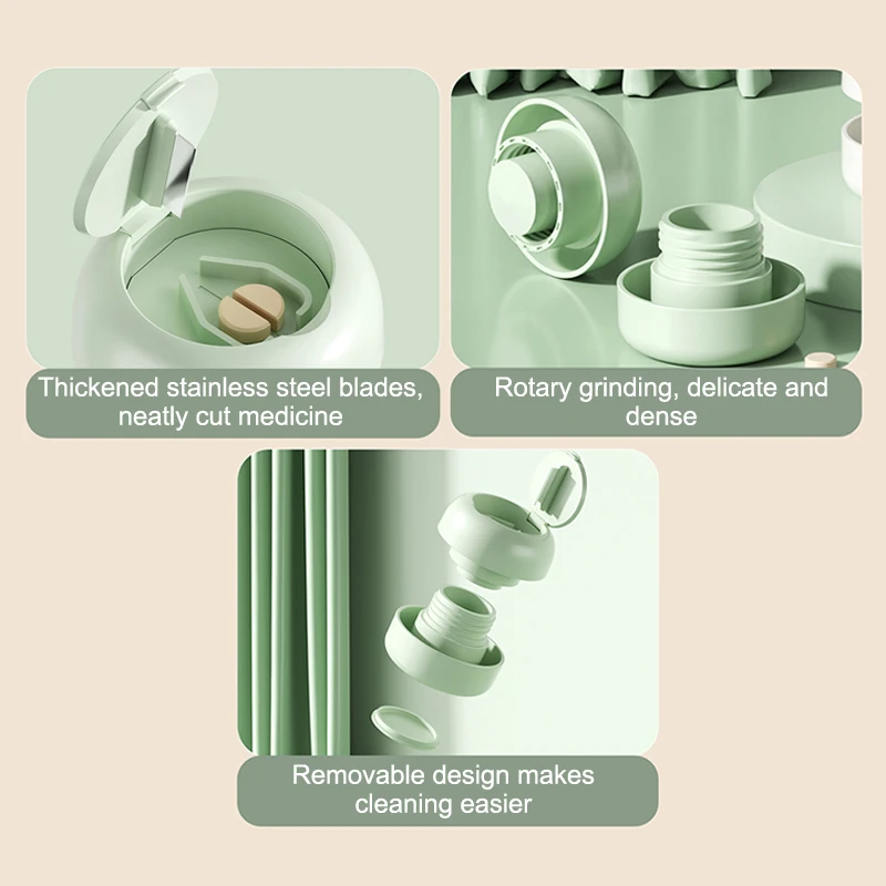 2 In 1 Multifunctional Pill Grinder, Portable Pill Grinder & Cutter, Stainless Steel Blade Pill Cutting Dispenser Organizer