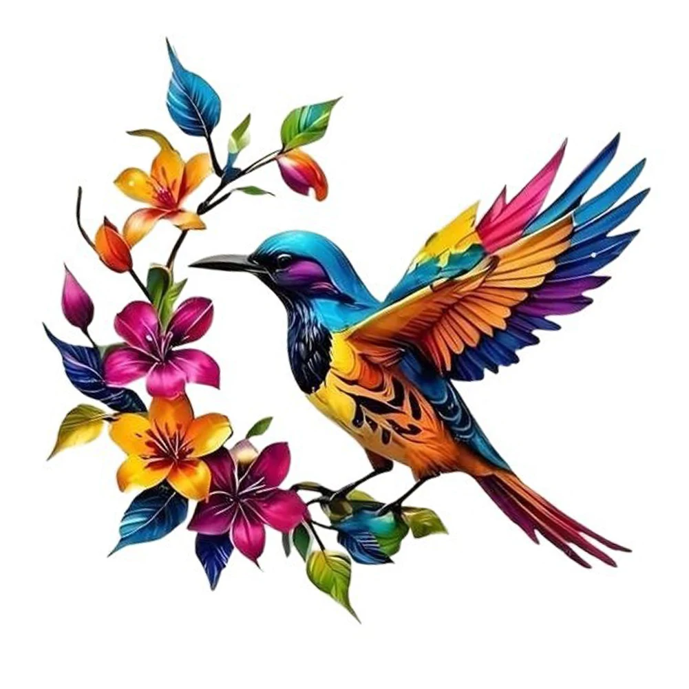 Metal Flower Hummingbird Wall Art Decor 3D Colorful Outdoor Wall Art Fence Decoration For Patio Wall Sculpture- Hanging Decor