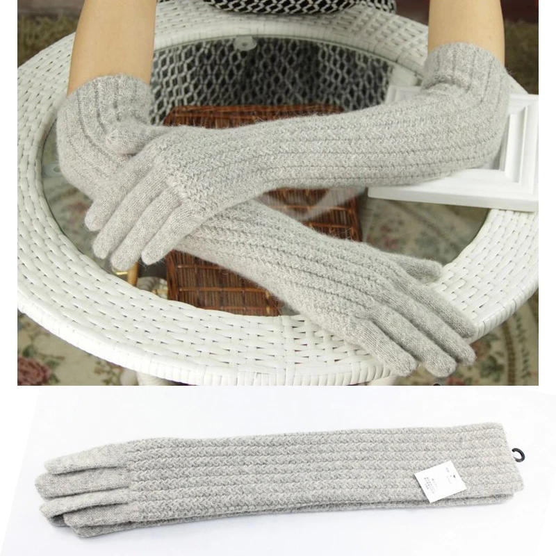 45cm Long Wool Gloves Mittens for Women Warm Winter Knitted Fashion Gloves Black Brown Grey Ladies Elbow Brand Gloves 2023 New