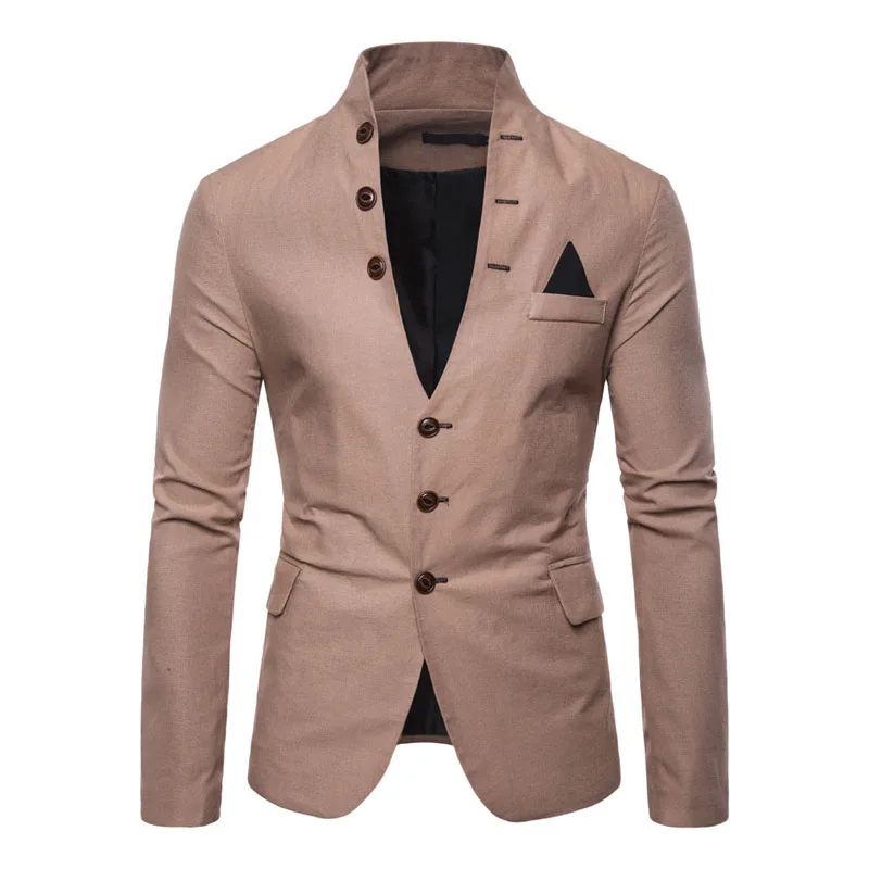 Men's Blazer Multi Button Decoration Casual Stand Collar Male Blazer Fashion Slim Solid Color Suit Jacket Dress Stage Party Tops