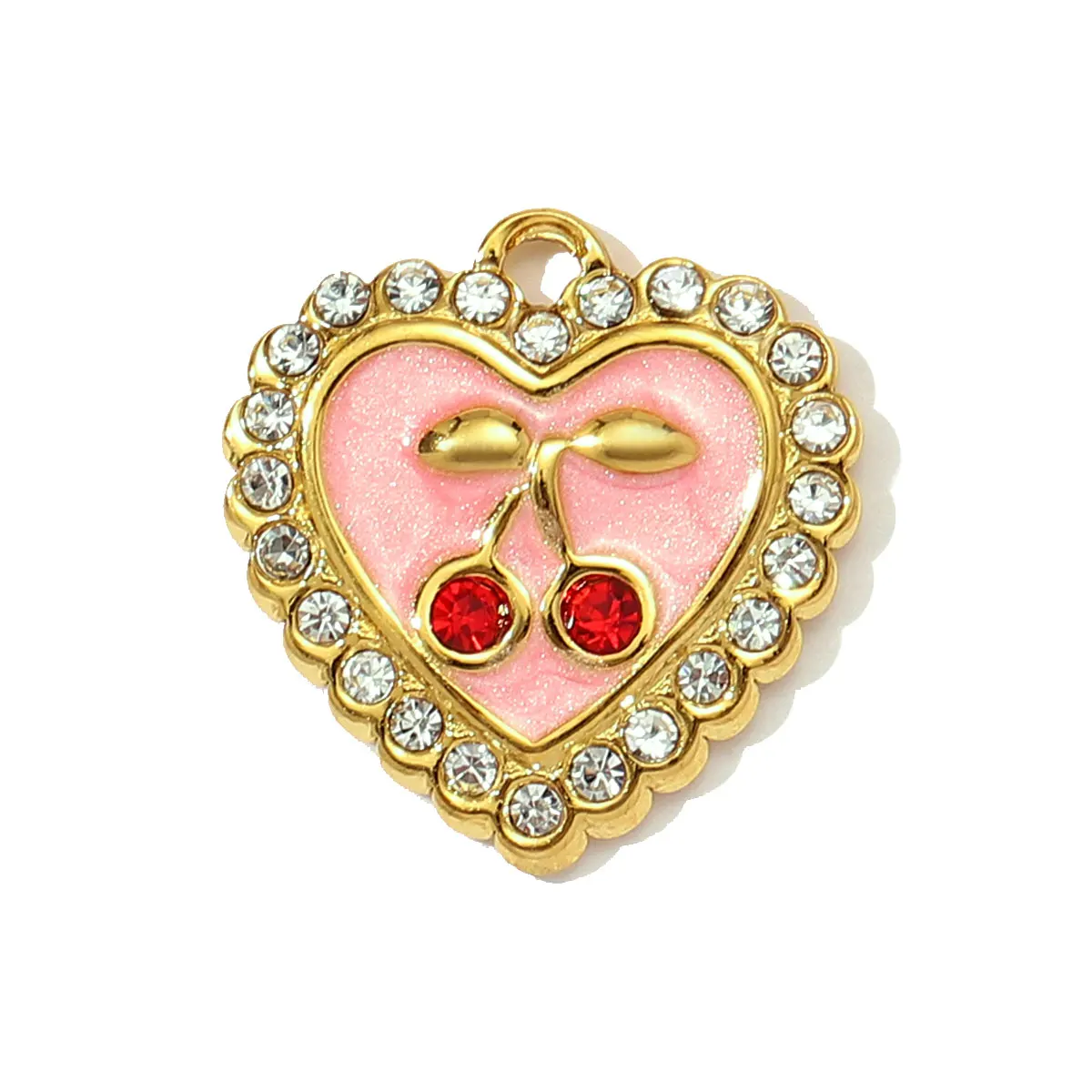 3 قطعة/الوحدة الفرنسية الرجعية الفولاذ المقاوم للصدأ القلب الكرز قلادة قلادة حجر الراين ستار الفيل DIY سحر النساء قذيفة القمر مجوهرات