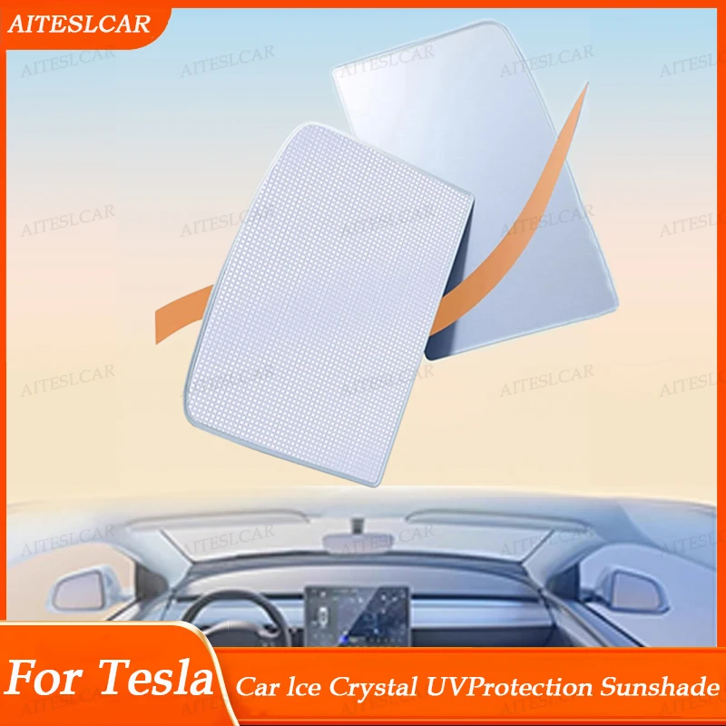 

Для Tesla Model 3/Y, Model 3 Highland, Model Y Juniper 2026: Солнцезащитный козырек из ткани Ice Cloth с застежкой для стеклянной крыши автомобиля (передний и задний люки)