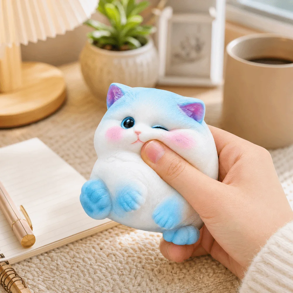 Simulated Cat Kitten Fidget Toy Soft Silicone Pet Shaped Squeeze Toy Quick Recovery Slow Resilience Decompression Toy