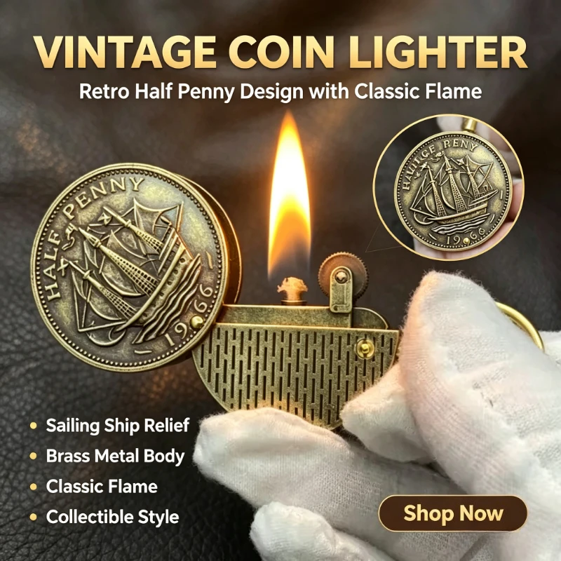 New Vintage Coin Pendant Lighter, Creative Windproof Grinding Wheel Design, Portable Mini Lighter, Practical Men's Smoking Tool