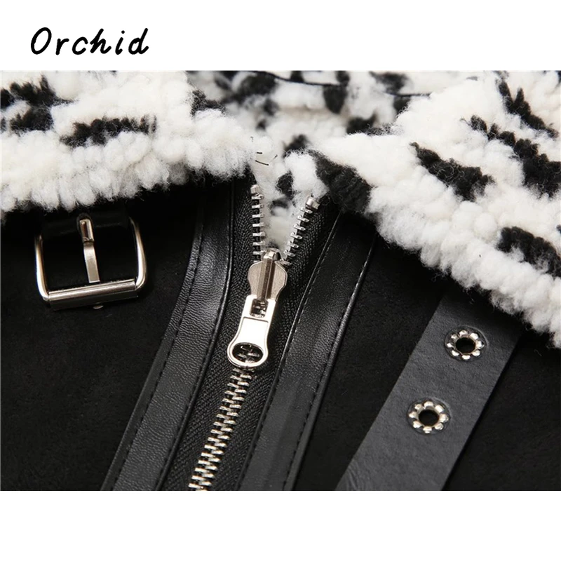 2023 American Retro Leopard Print Patchwork Mock Neck Chain Decorate Coat Women Flap Pocket Goth Punk Streetwear Warm Jacket Top