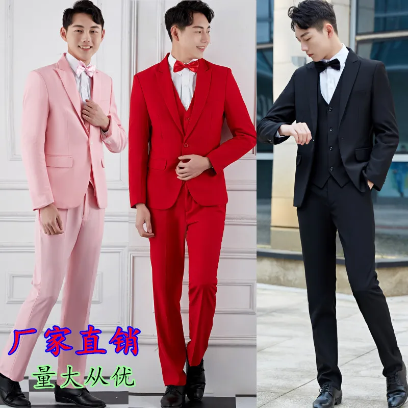 P9566 Groomsmen Suit Three-piece Suit Slim Men Wedding Dress Brothers Suit Stage Performance Small Suit