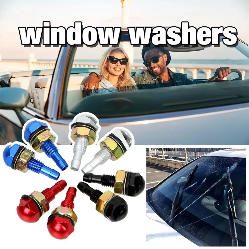 2pcs Fan-Shaped Windshield Washer Nozzle Universal Fit Adjustable Outlet Water Sprayer Aluminum Alloy Fine Mist Spray
