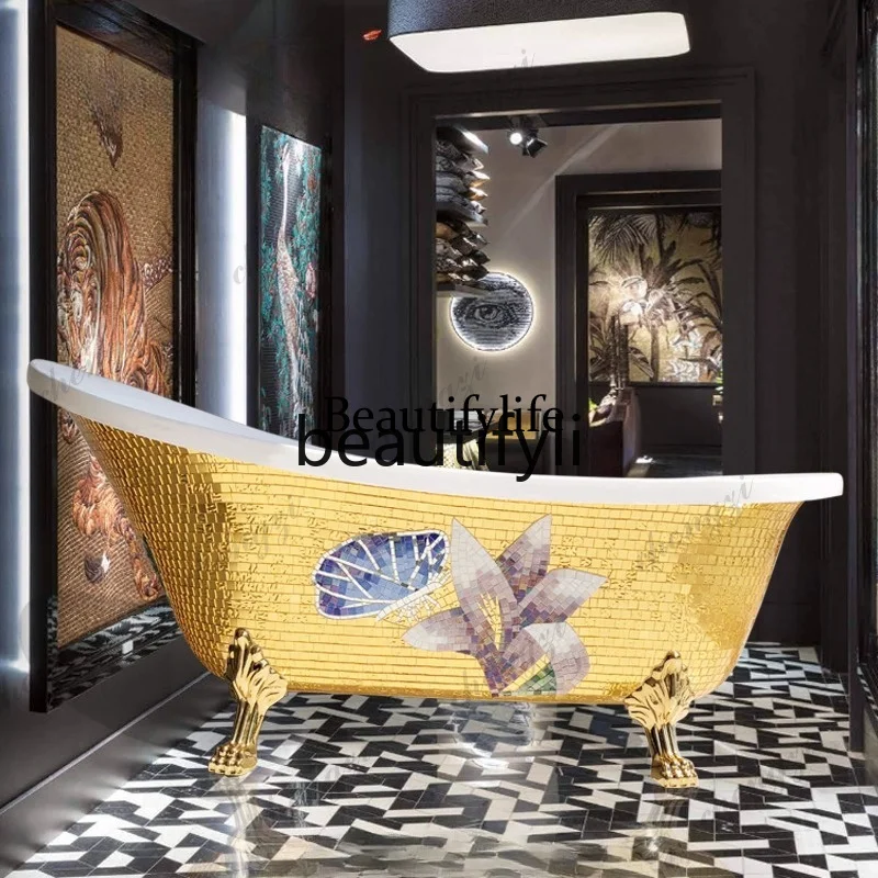 D5556 Handcrafted Custom European Style New Imperial Concubine Bathtub Freestanding Acrylic Mosaic Small Pearl Home Use 1.4567m