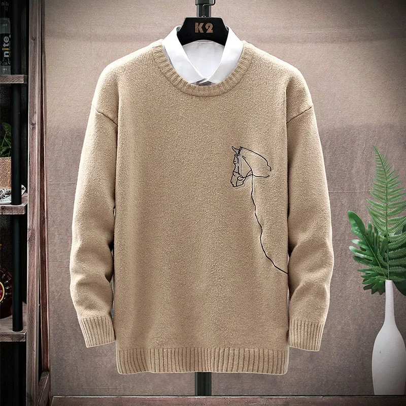 

New Winter Men's Sweater Korean Style Loose Warm Trendy Outfit Versatile Base Layer Knitwear