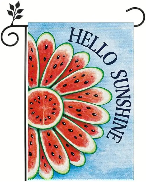 Summer Garden Flag 12x18 Inch, Hello Sunshine Watermelon Garden Flag, Double Sided Outdoor Decorative Seasonal Yard Flag for jjp