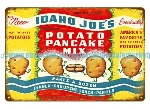 Idaho Joe's Potato Pancake Mix metal tin sign decorative wall art garage bar sign