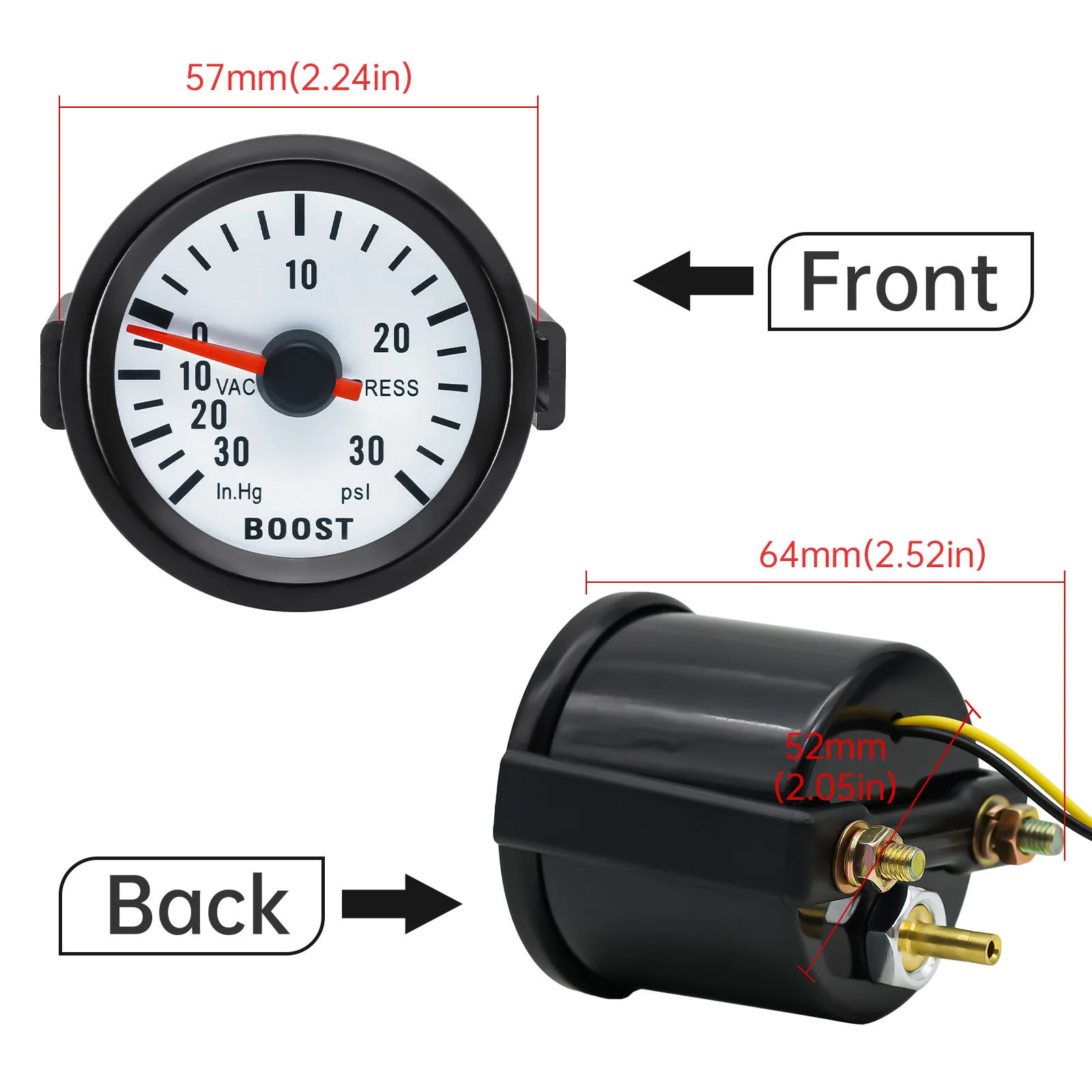 AD 52mm Car Turbo Boost Gauge Turbin -30~30 PSI -1~2 Bar Blue Backlight Pointer Clock Vacuums Round Instrument Meter DIGIT GAUG