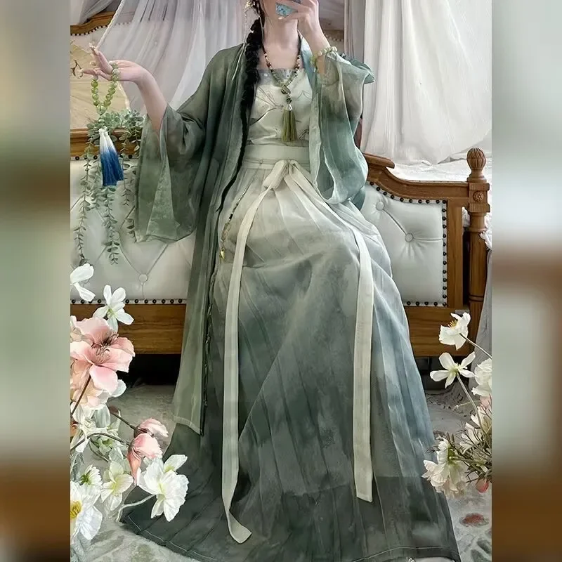 Plus Size 10XL Hanfu Dress Women Ancient Chinese Hanfu Sets Oversized Cosplay Costume Vintage Green 3pcs Sets Hanfu Party Dress