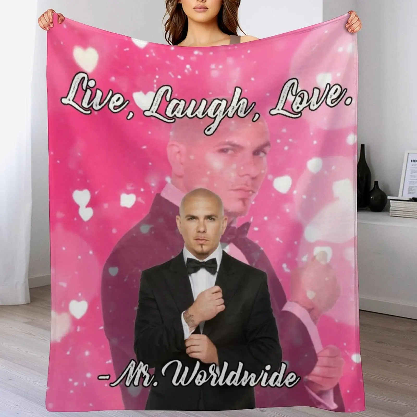 

Mr Worldwide Says to Live Laugh Love Pink Smile Tapestry Throw Blanket Cute Plaid Flannel Stuffeds Blankets
