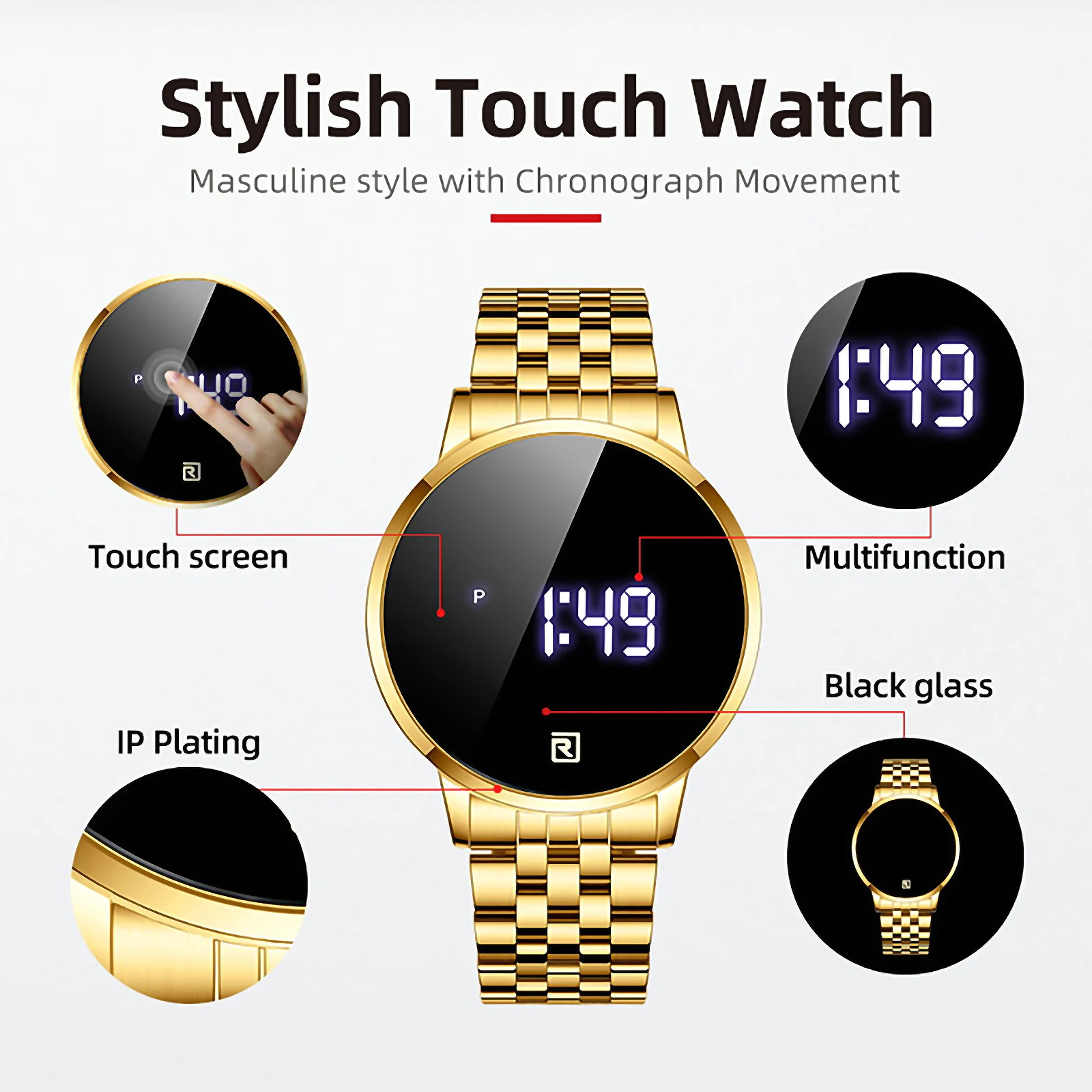 REWARD Quartz Watch for Men Luxury Gold Watch Waterproof Luminous Stainless Steel Business Men\'s Quartz Watch