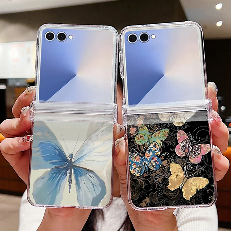 Schmetterlingsmuster Klare Handyhülle für Samsung Galaxy Z Flip 7, 6, 5, 4, 3, 5G, faltbare harte PC-Abdeckung für Samsung Z Flip5, Flip6, Flip4