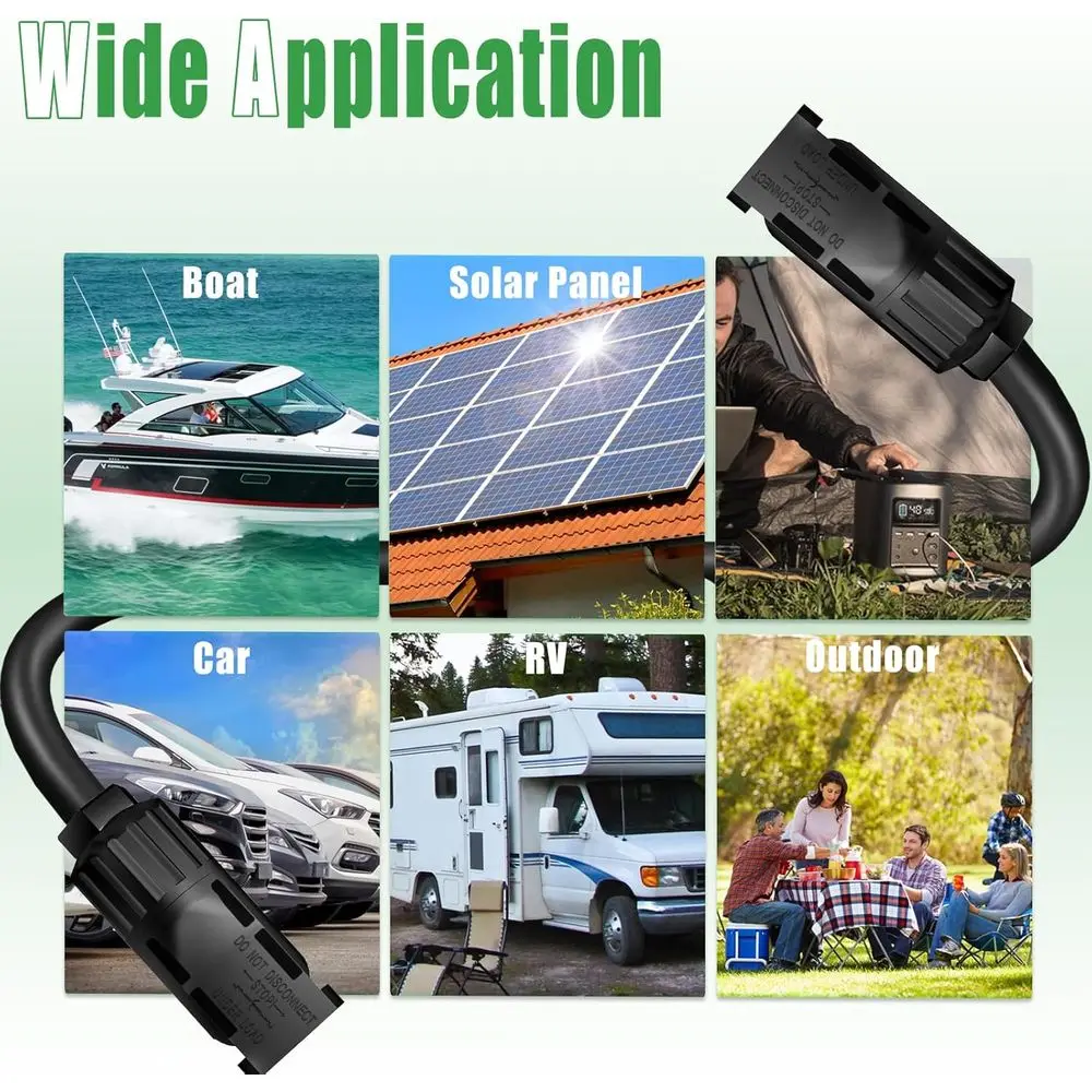 كابل تمديد للطاقة الشمسية بسلك مزدوج 100 قدم - 10AWG (6 مم2) سلك نحاسي معلب للوحة الشمسية للأماكن الخارجية والسيارات والمركبات الترفيهية والقوارب والبحرية