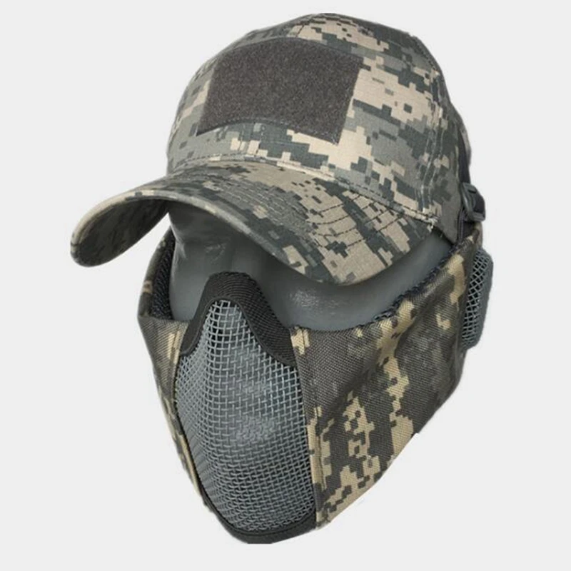 Set di equipaggiamento protettivo Airsoft maschera a rete a mezza faccia con protezione per le orecchie per bambini adulti Paintball Shooting CS