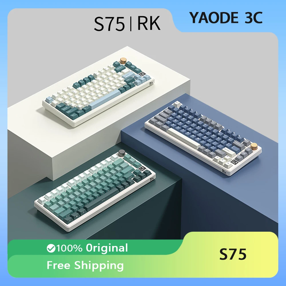 

RK S75 Wireless Mechanical Keyboard Bluetooth Three Mode Customized RGB 81keys GASKET Hot-Swap Gaming Keyboard PC Accessories