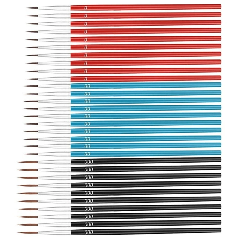 30 ชิ้น/เซ็ต Fine Paint ชุดแปรง Tiny รายละเอียดแปรงทาสี #0 #00 #000 สำหรับโรงเรียน
