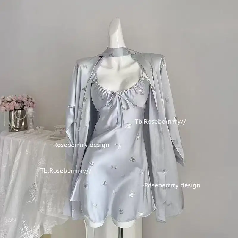 Hot New Sexy Girl Pure Desire Wind Sleeping Skirt 2026 Summer Ice Silk Cool Thin Edition with Chest Cushion Sleeping Skirt Robe