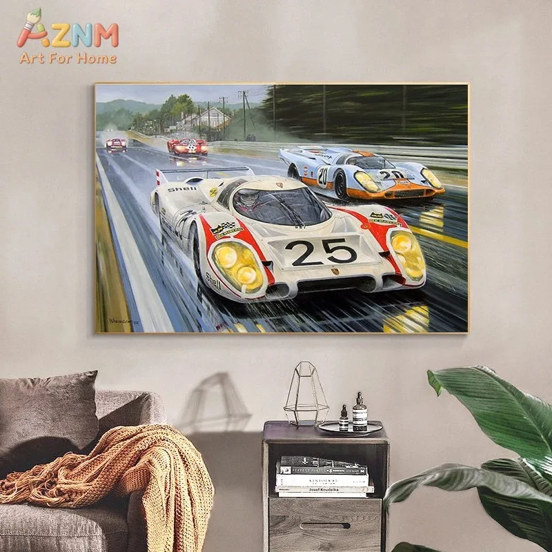 AZNM Arte de Parede em Tela Vintage Porsche 917 Racing Sem Moldura, Pôster Clássico de Carro de Corrida de Resistência de Le Mans para Fãs de Motorsport