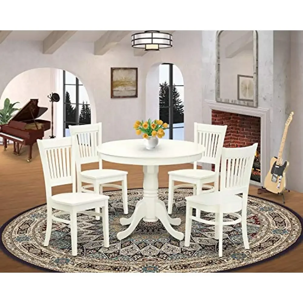 5-Piece Round Dining Table Set with Solid Wood Seats 36x36 Inch Elegant Kitchen Dining Room Furniture Asian Wood Construction