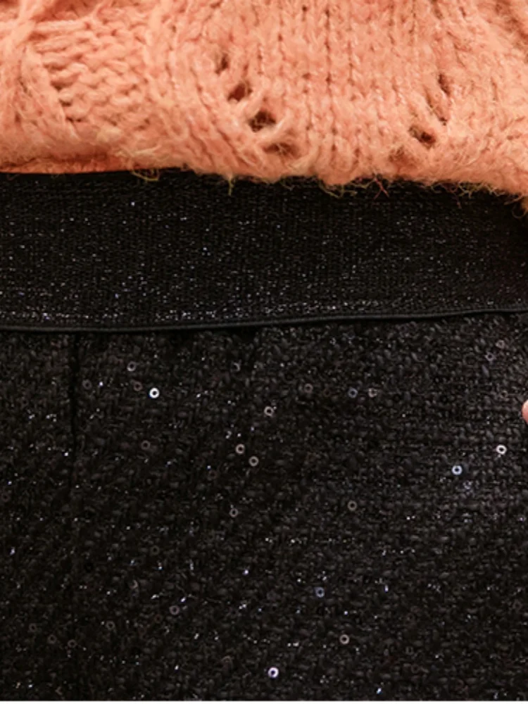 2025, neue Herbst/Winter-Wollhose mit elastischer Taille, funkelnder grober Hanf, helle Seide, Wolle, weites Bein, Stiefel, Hose, Tweed-Shorts