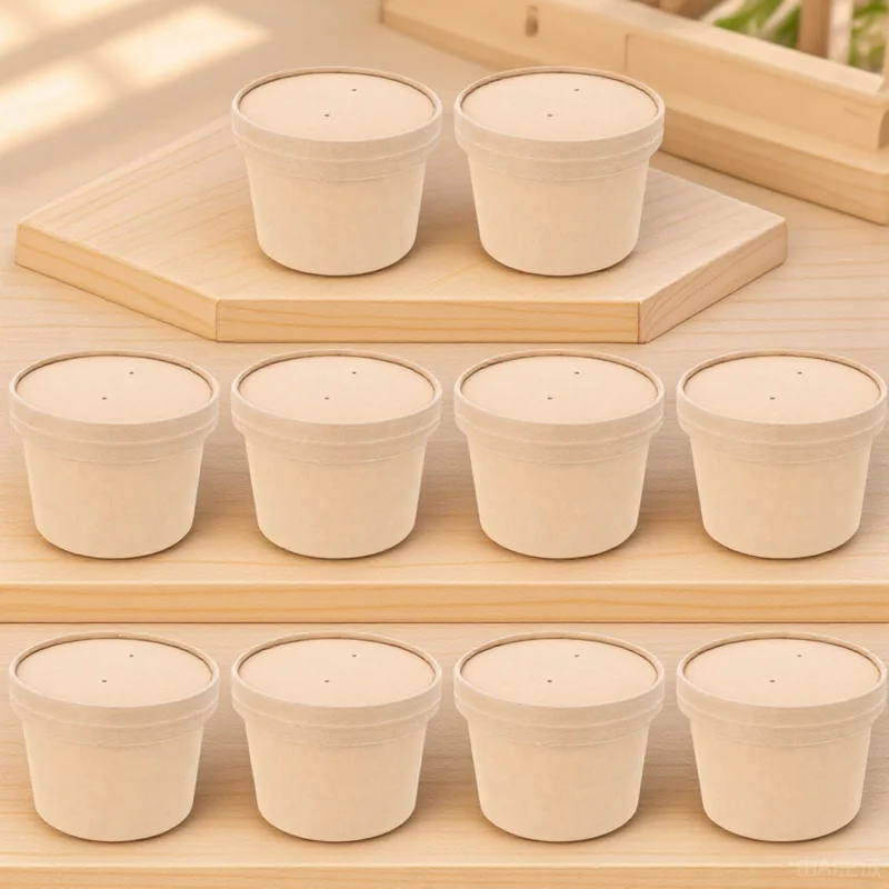 

Ice Cream Ball Cup with Lid Paper Bowl Container for Dessert Take Away Food Packaging Disposable Serving Mugs