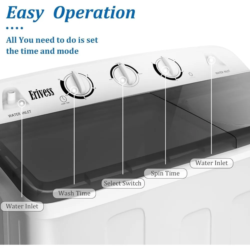 Mini Twin Tub 32 lbs Washing Machine with Drying Rack& 10 Hangers, 20 lbs Washer Mini Compact Laundry Machine and 12 lbs Spinner