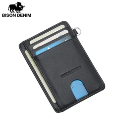 BISON DENIM Cow Leather Fashion Slim Minimalist Men Wallet Credit Card Holder RFID Blocking Leather Purse 11.3*8.2*1cm W9670-1BS