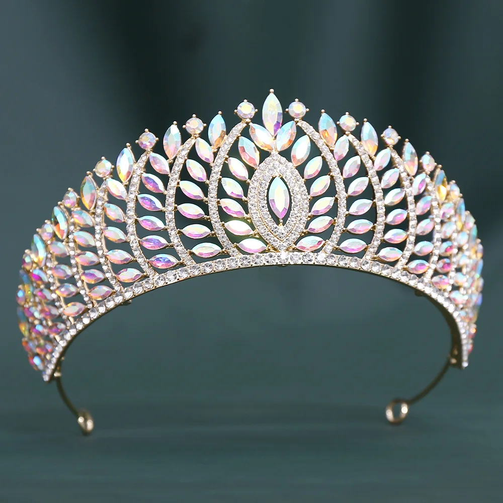Роскошная королевская свадебная корона с кристаллами AB-цвета, большая тиара со стразами, украшение для волос для вечеринок, диадема для конкурсов красоты, свадебный головной убор