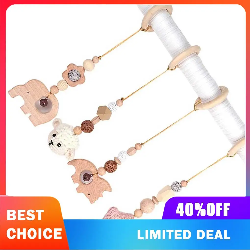 4Pcs Cute Lovely Wood Play Removable Teething Ring Wear-resistant Smooth Surface Baby Gym Toy Gymnastics Activity Toy for Kids