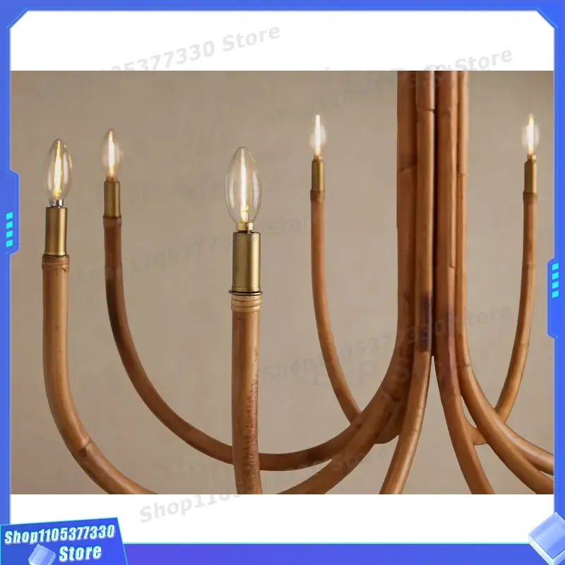 Nordic Gold Bar Chandelier Metal Rattan Ceiling Light Simple Modern Pendant Lamp for Dining Room Bedroom Living Room Decor