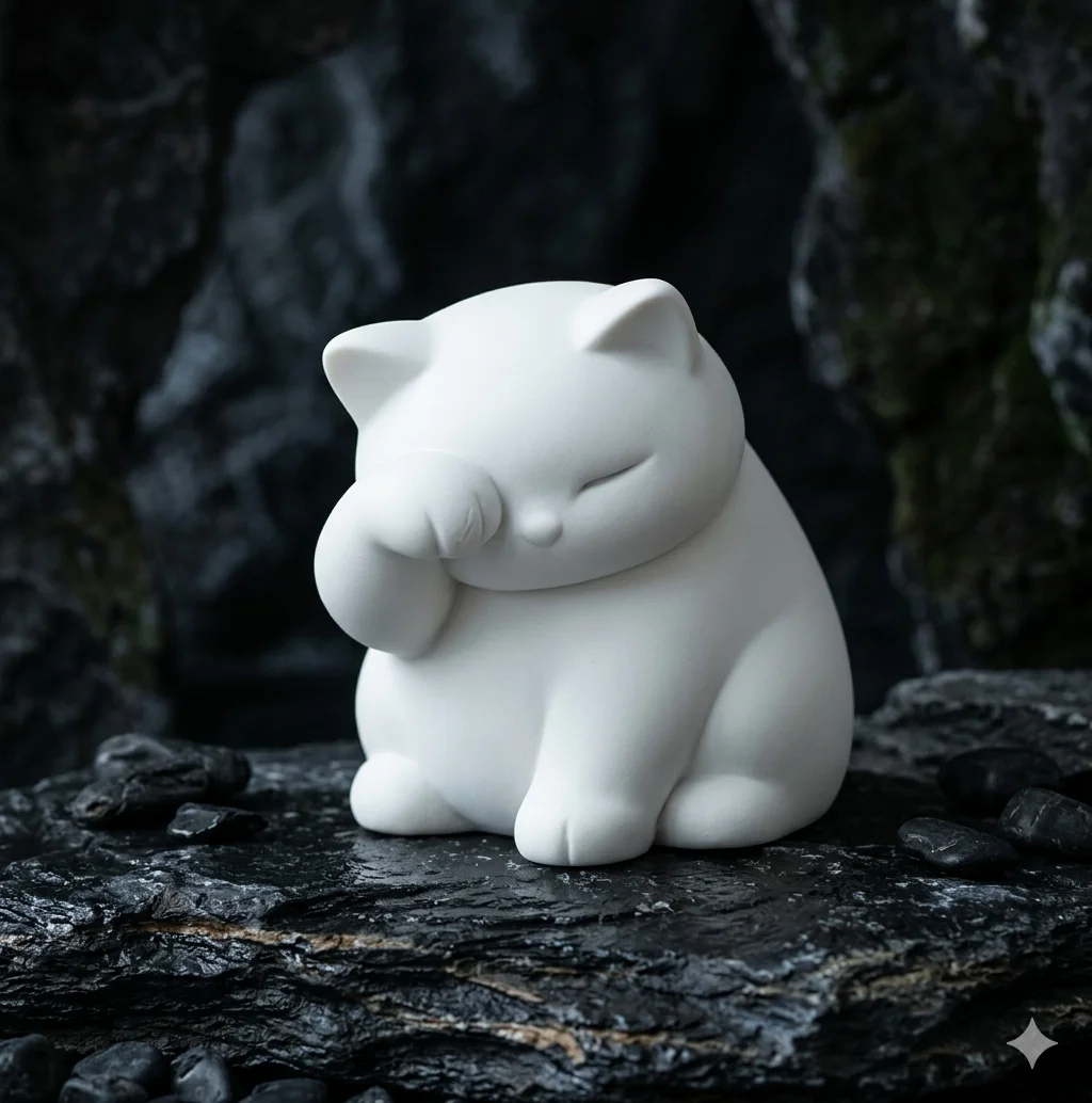 3D Printed Cute Shy Chubby White Cat Figurine Mini Blushing Fat Kitten Statue Home Desk Rockery Tabletop Decor Ornament Supply