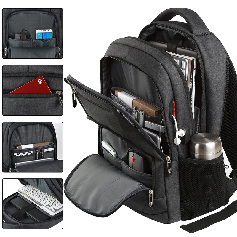 Men 17.3‘’Large Capacity USB Port Multi-functional Laptop Backpack High-quality Waterproof Travel Unisex Notebook Business Bags