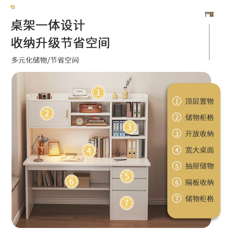 Integrated desk and bookshelf for students to learn simple desks and chairs for home writing