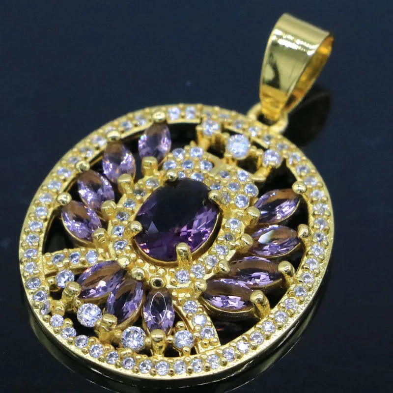 

SheCrown Buy 5 Get 1 Free 36x24mm Gorgeous Purple Amethyst White CZ Women Gold Silver Pendant