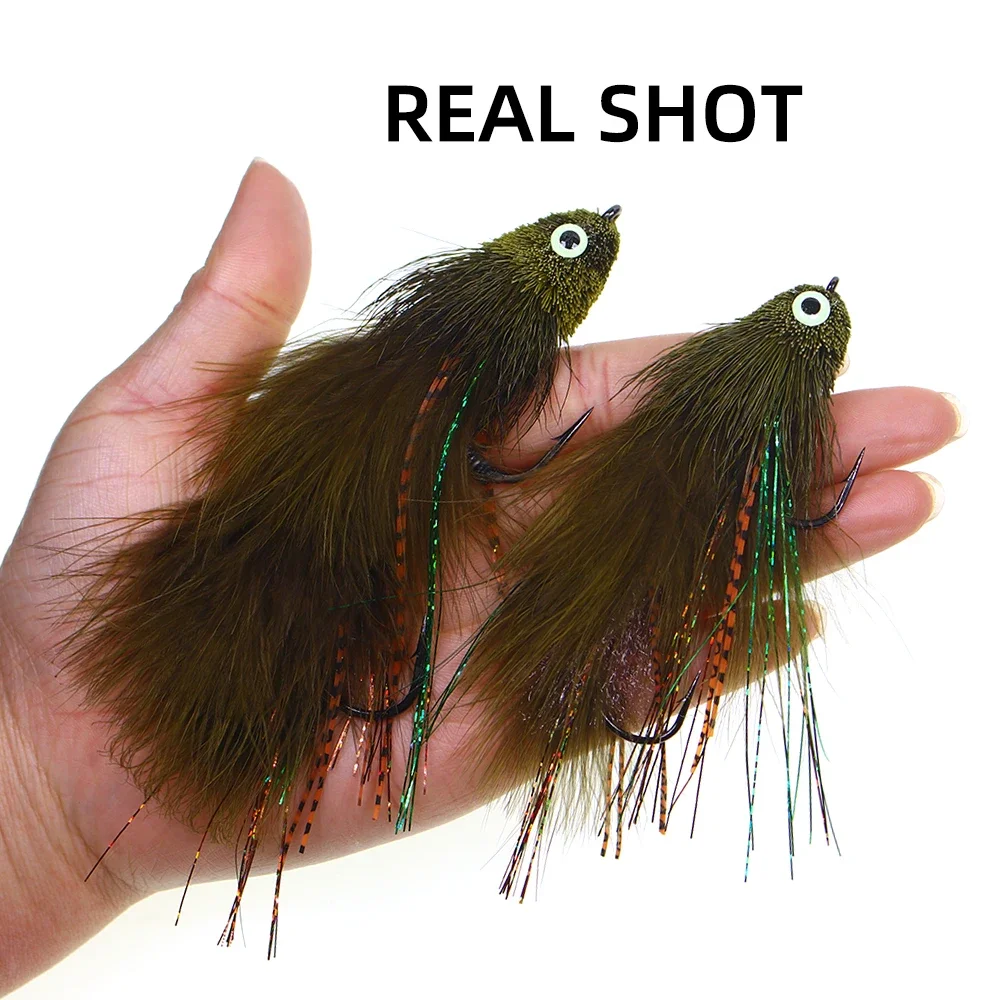 brown aberdeen fishing lure 1pc/2pcs Size S L Deer Hair Big Game Articulated Streamer Fly Strong  Aberdeen Hooks Trout Bass Pike Saltwater Fishing Lure Baits