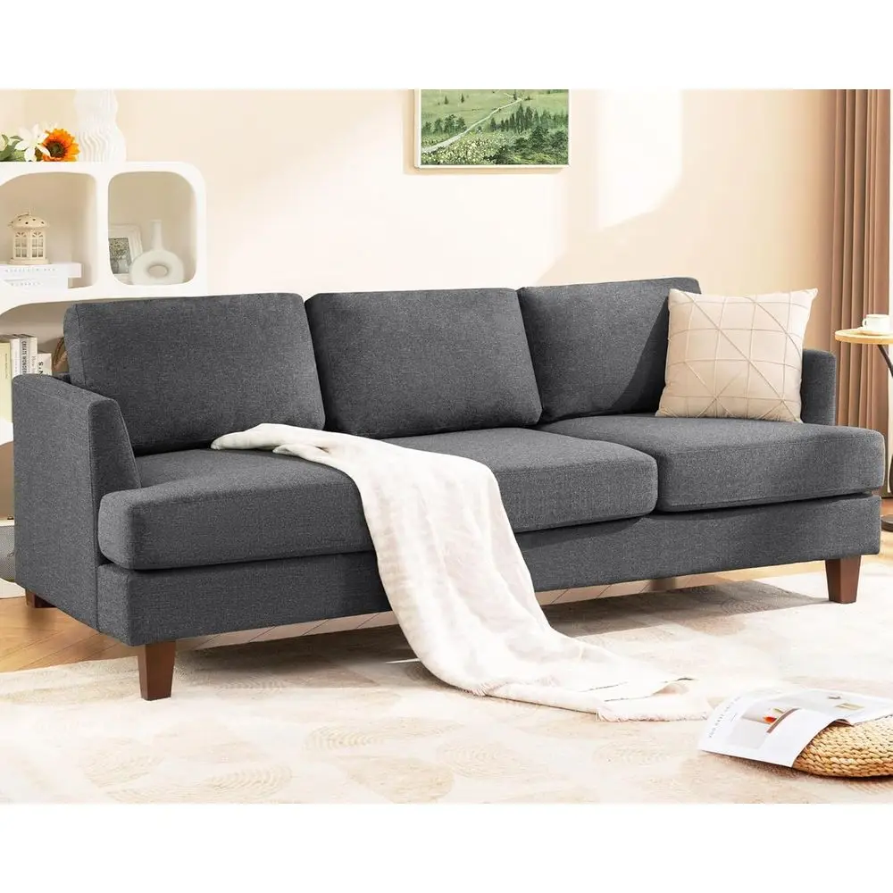 3 Seater Deep Seated Sofa, 89 Modern Upholstered Couch with Armrests, Comfortable for Living Room, Bedroom, and Office (Charcoal