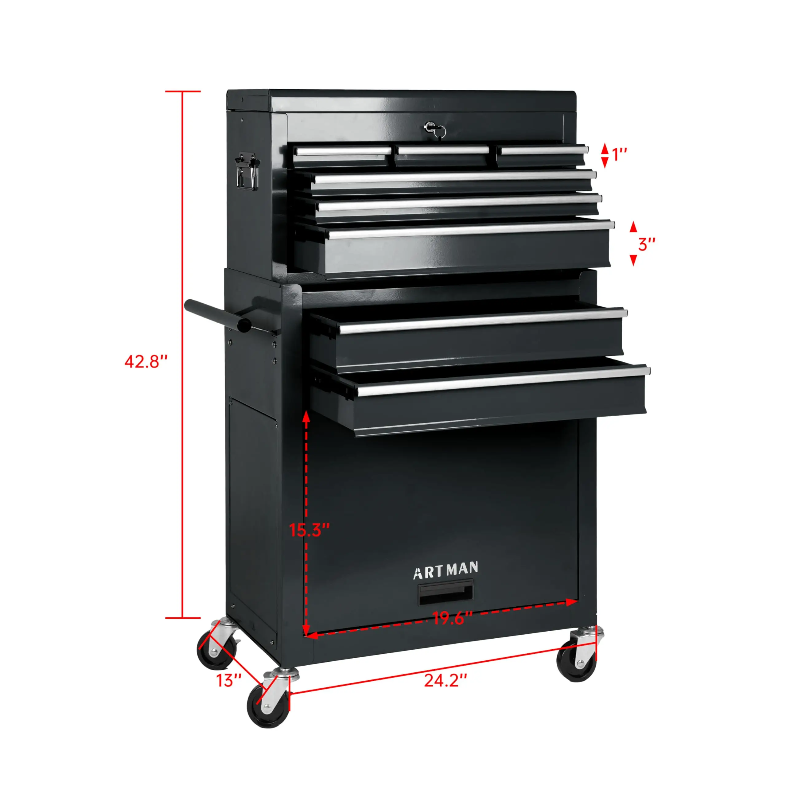 7-Drawer Heavy-Duty Rolling Tool Chest Cabinet with Lock Mobile Cart for Garage & Workshop, Black