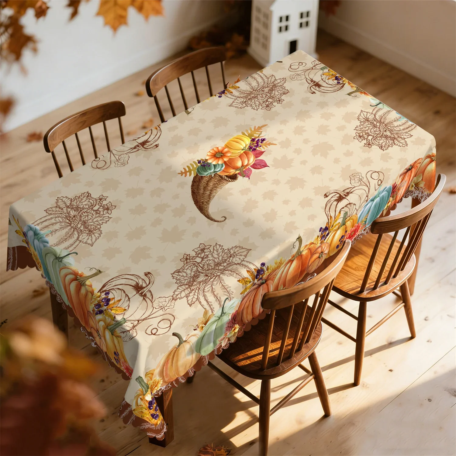 Pumpkin, flower and berry autumn tablecloth, 1 pack, suitable for indoor and outdoor furniture for Thanksgivingxzj