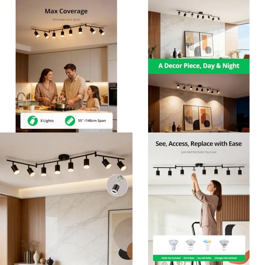 Ceiling Track ing Fixtures for Kitchen, Modern Led Track Light for Living Room and Closet, 4.6 Feet Long Flexible Adjustable Ar