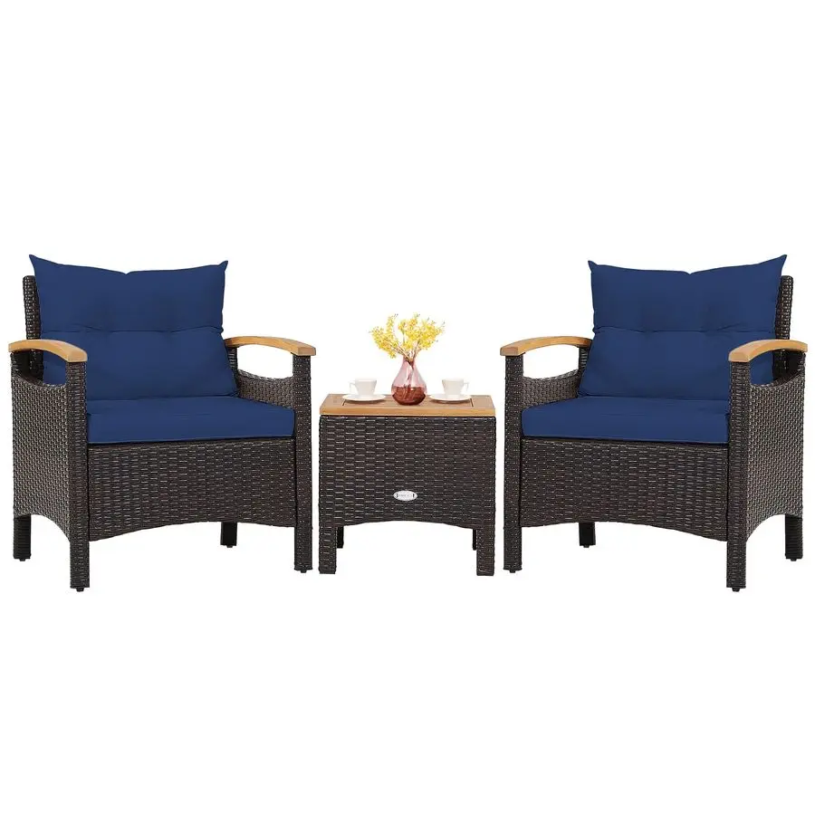 

Комплект садовой мебели из 3 предметов, комплект уличных диванов Patiojoy из ротанга с кофейным столиком, комплект для отдыха на открытом воздухе со съемными подушками, C