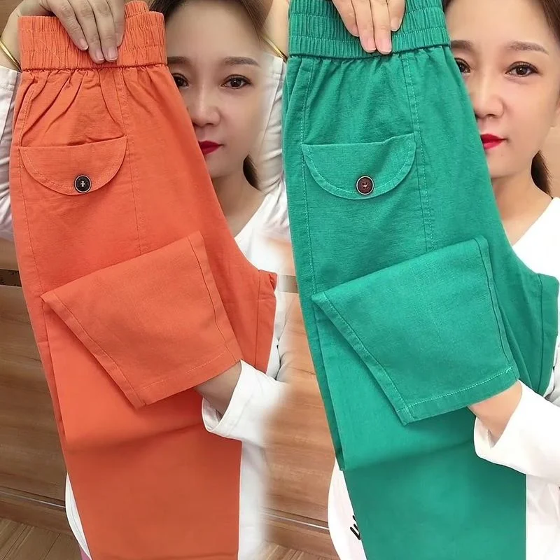 SpringSummer New Korean Cotton And Linen All-Match Elegant Thin Pants Woman Loose High Waist Casual Trousers Women Harlan Pant