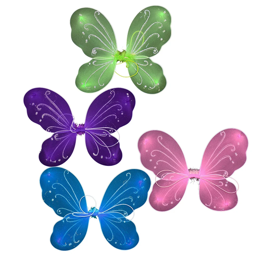 4Pcs Butterfly Wings Multicolor Performance Costumes Children Stage Props Halloween Party Cosplay Accessories for Boys Girls