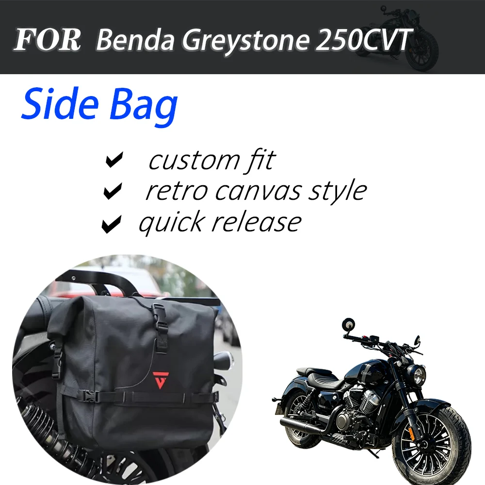 Custom Fit Retro Canvas Side Saddle Storage Bag Fit Benda Greystone 250CVT Motorbike