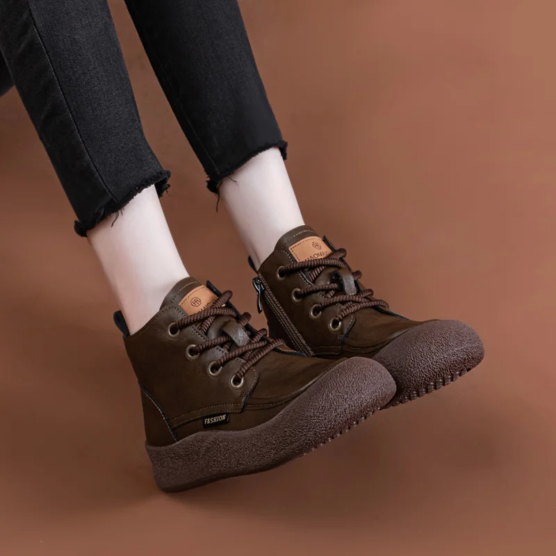 AIYUQI Boots Women Vintage 2026 New Autumn Flat Women\'s Ankle Boots Fashion Plus Size Round Toe Lace-Up Booties Ladies
