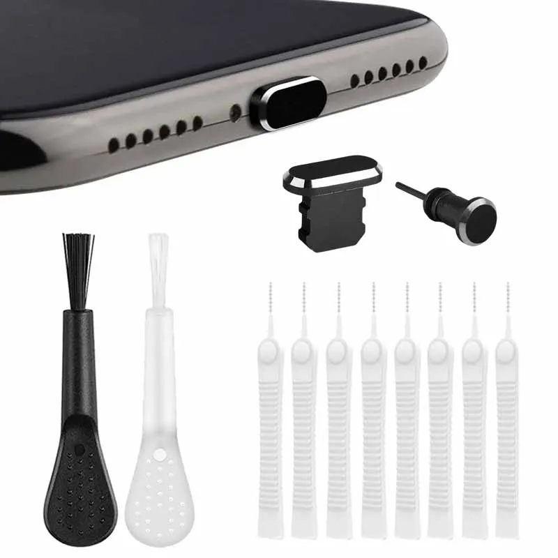 

14Pcs Mobile Phone Charging Port Metal Dust Plug Shower Head Clean Brush Mini Computer Keyboard Cleaning Brush Cleaner Kit Tool
