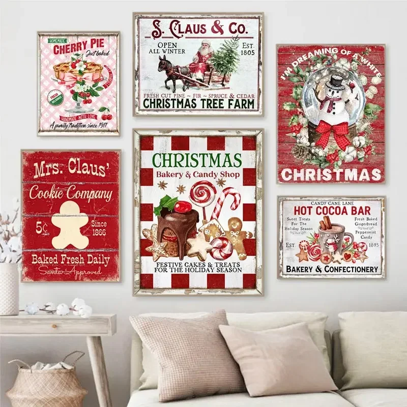 Christmas Wall Art Print Hot Chocolate Candyland Express Gingerbread Bakery Sign Poster Vintage Diamond Painting Kitchen Decor
